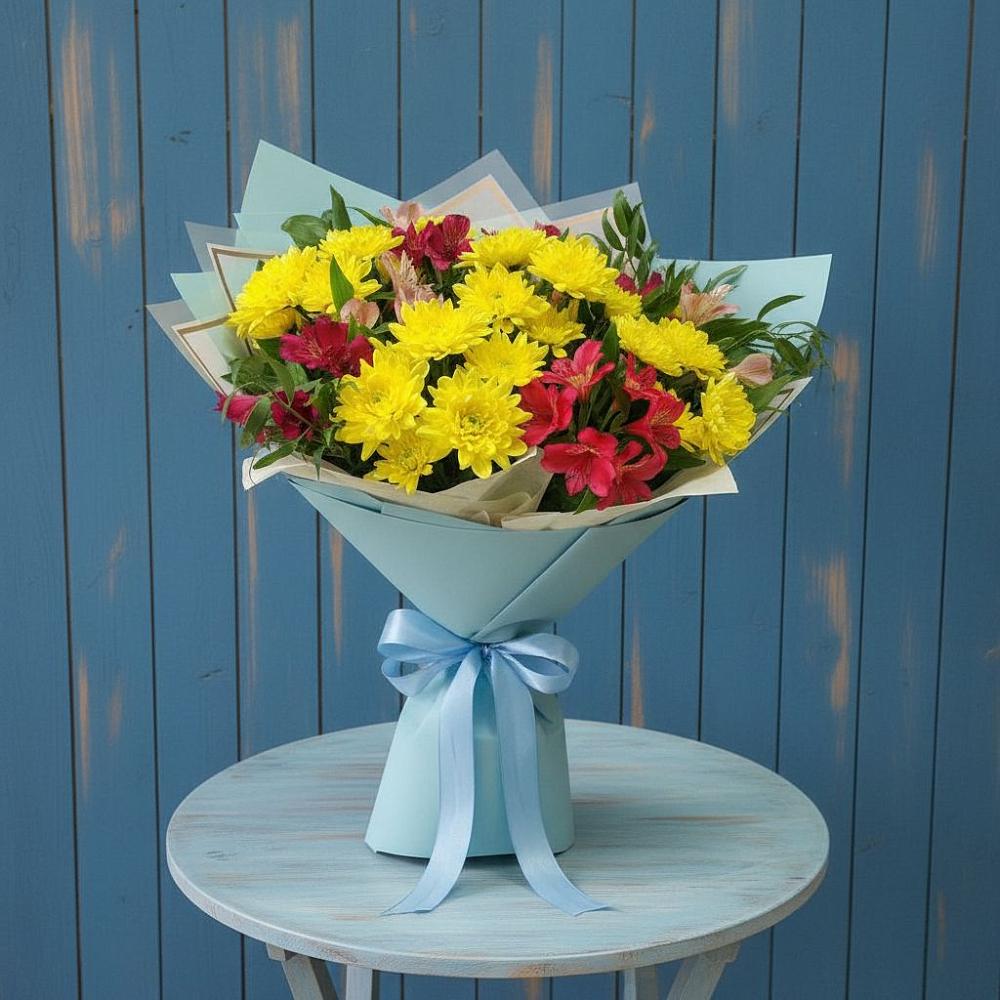 Букет цветов из: Альстромерии и Хризантемы в Румянцево