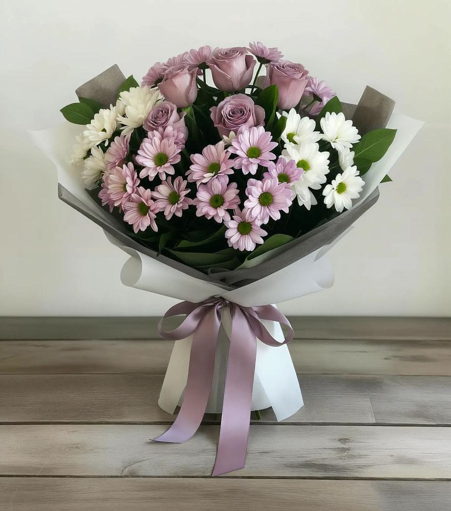 Букет цветов из: Хризантемы и Розы в Румянцево
