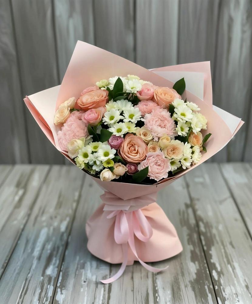 Букет цветов из: Гвоздики, Розы и Хризантемы в Румянцево