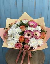 Букет цветов из:  Розы, Герберы и Хризантемы #REPLACE_PRED# Румянцево