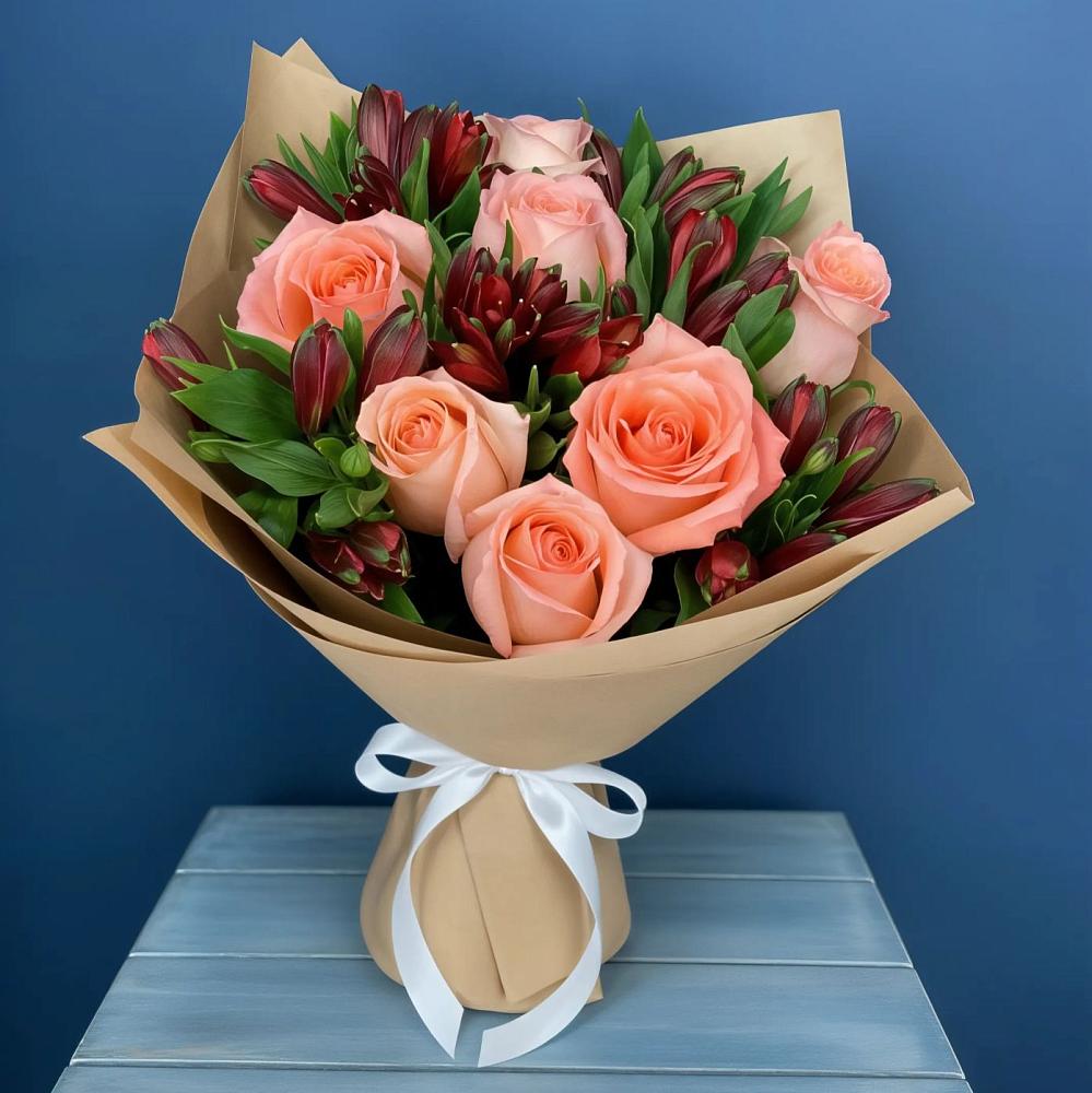 Букет цветов из: Розы и Альстромерии в Румянцево