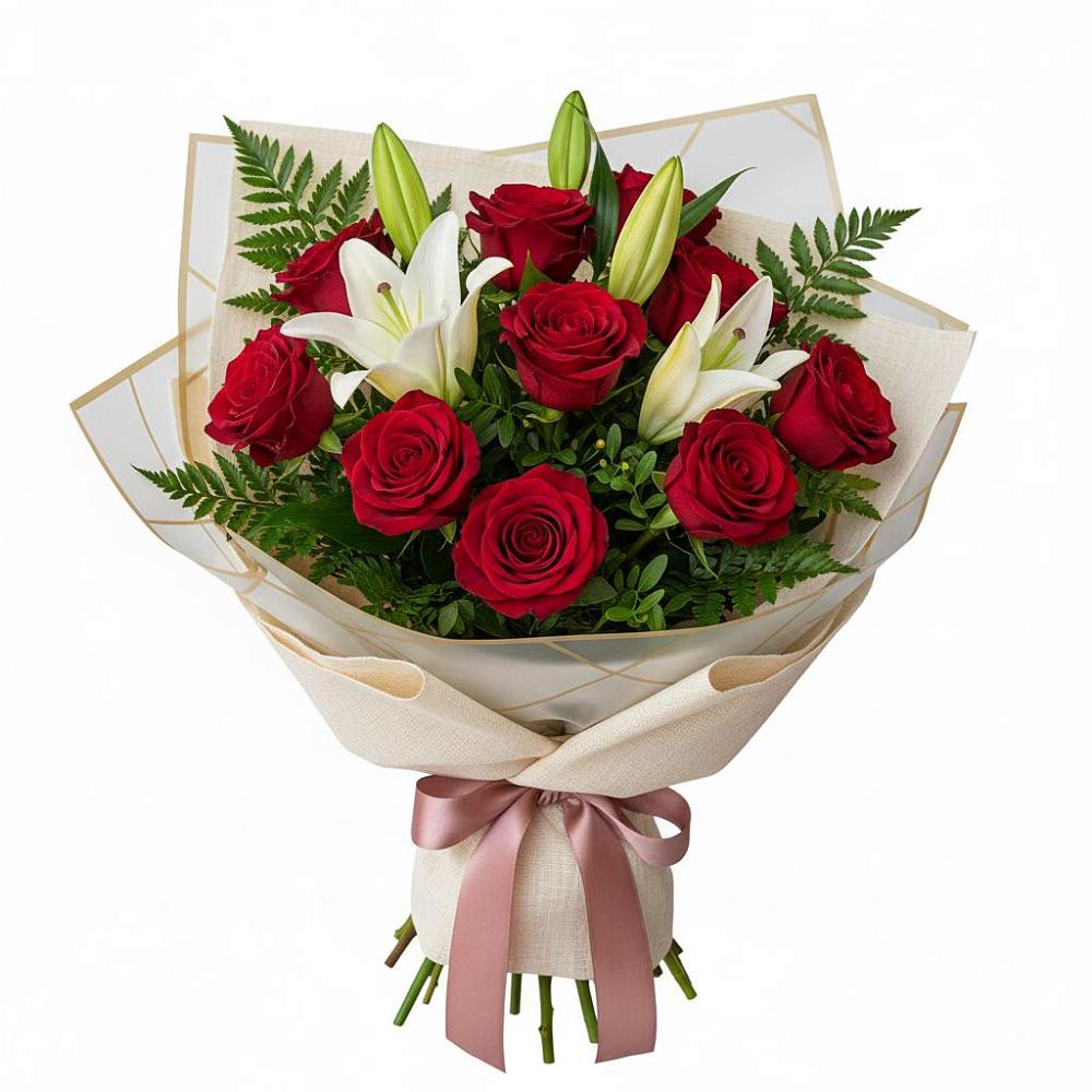 Букет цветов из: Лилии и Розы в Румянцево