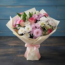 Букет цветов из:  Хризантемы, Альстромерии и Розы #REPLACE_PRED# Румянцево