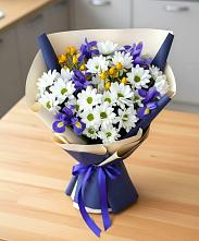 Букет цветов из:  Розы, Ирисы и Хризантемы в Румянцево