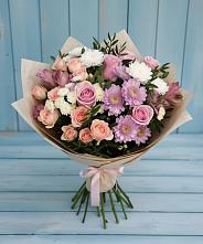Букет цветов из:  Хризантемы, Розы и Альстромерии в Румянцево