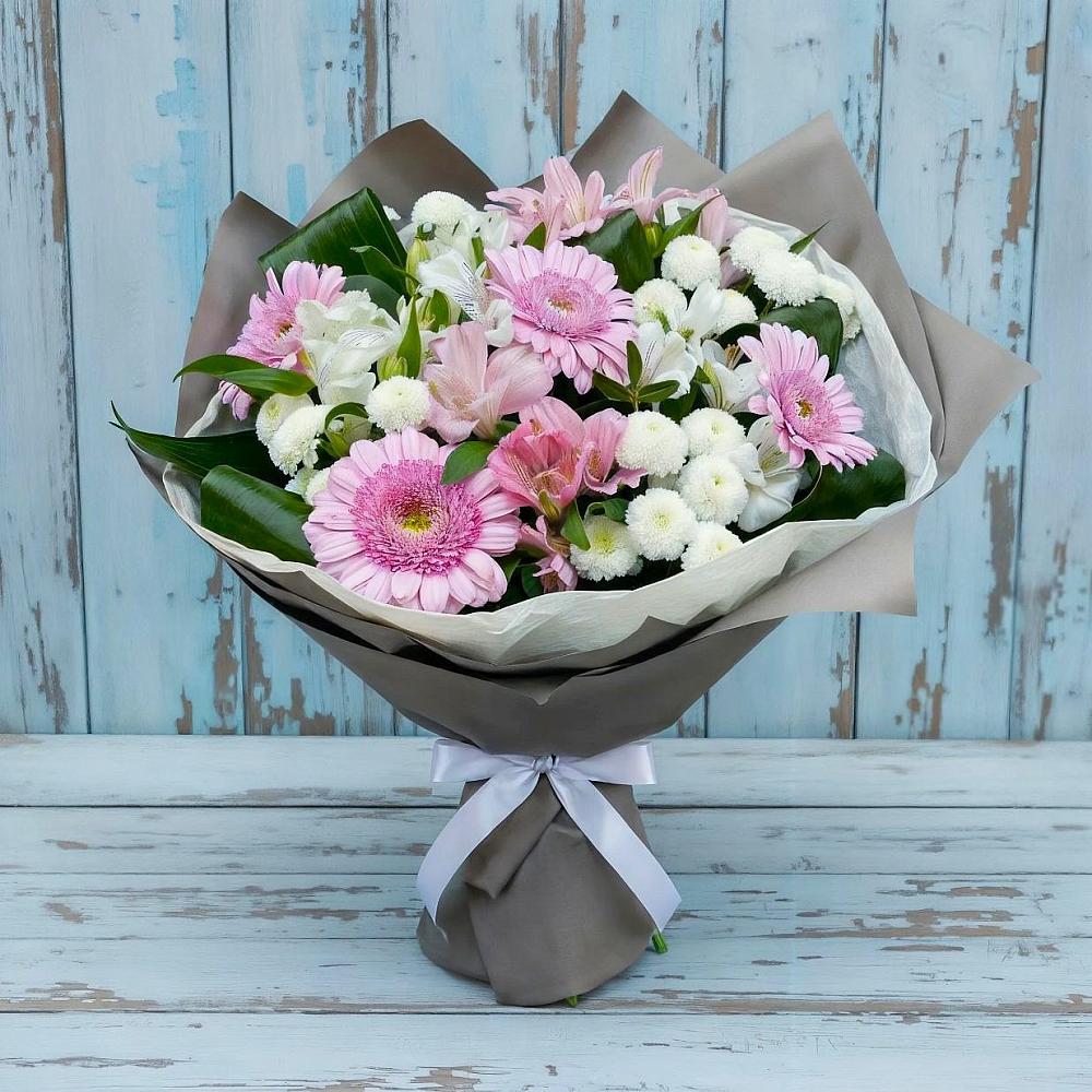Букет цветов из: Герберы, Альстромерии и Хризантемы в Румянцево
