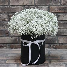 Цветочная композиция из Гипсофила в шляпной коробке в Румянцево