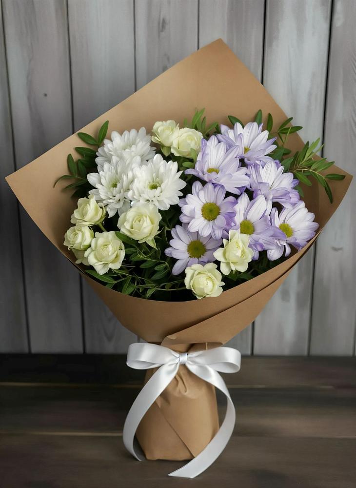 Букет цветов из: Хризантемы и Розы в Румянцево