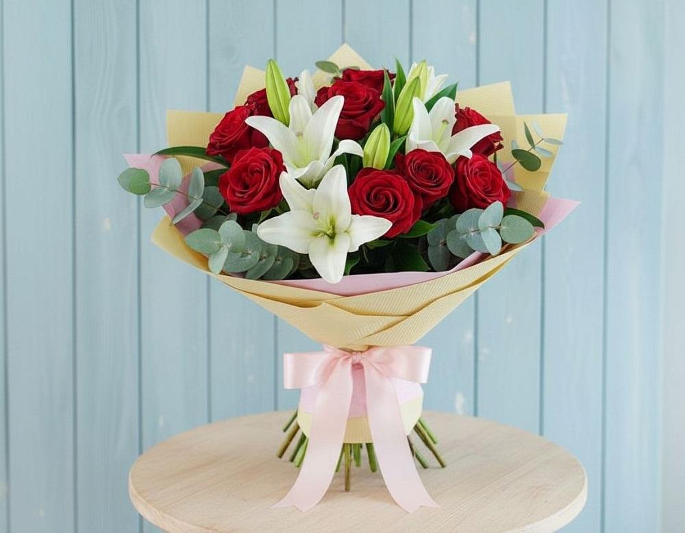 Букет цветов из: Лилии и Розы в Румянцево